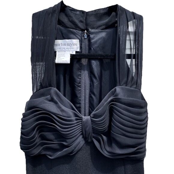 Morton Myles For The Warrens Dress Midi Black Silk Cocktail Vintage Women 4 - Picture 3 of 9